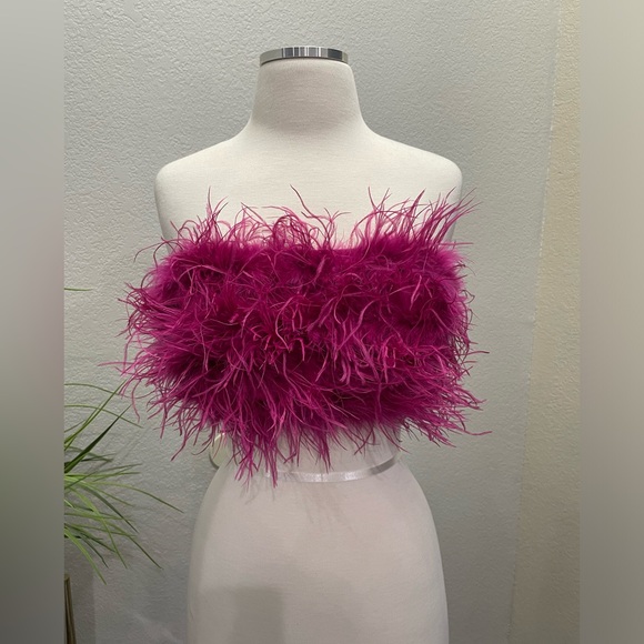 NWT House of CB Fenella Hot Pink Feather Trimmed Bandeau Sz Small $119 - Picture 5 of 9